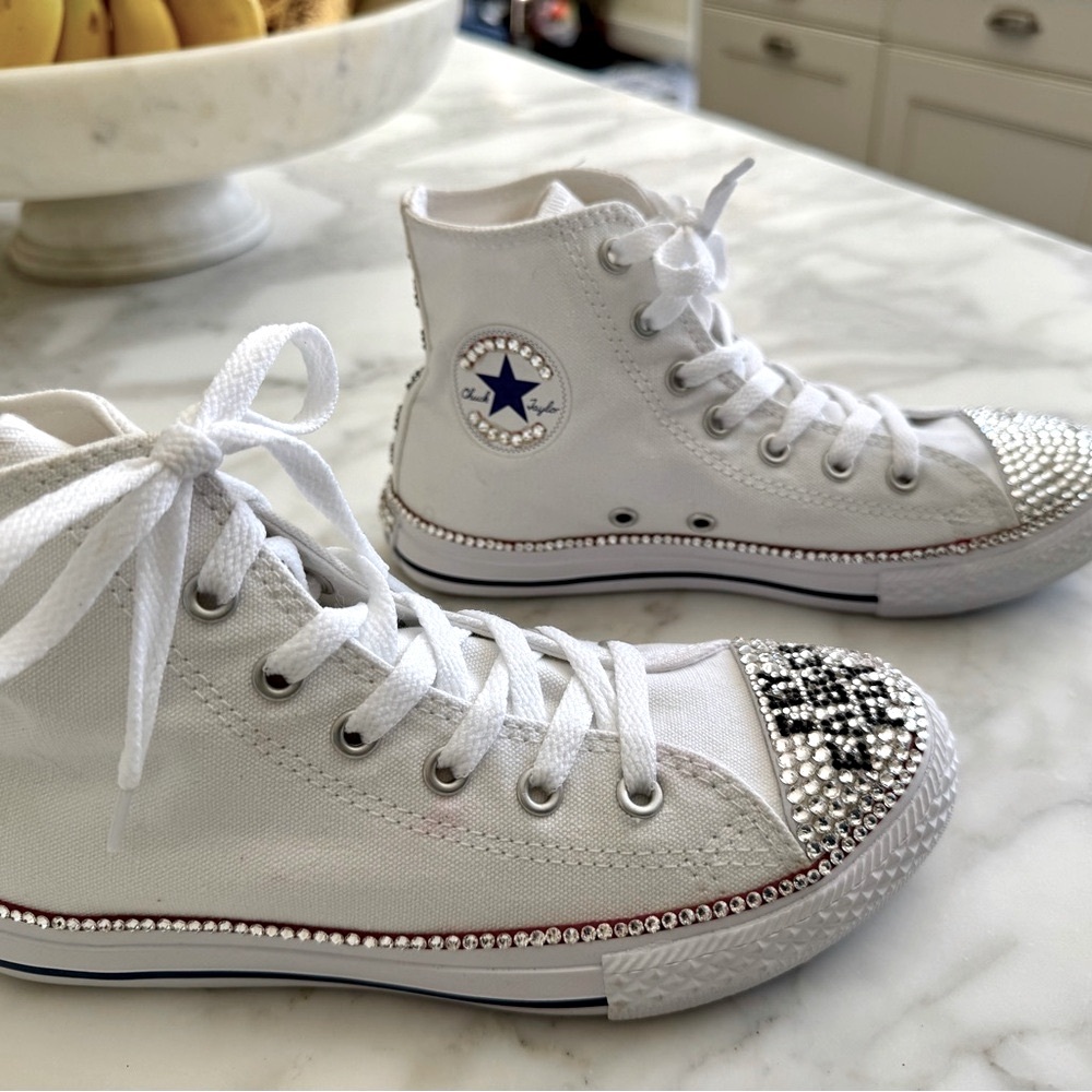 Converse Sneakers White Rhinestone Gems Kids Sneakers Hannah Fly Eagles Fly - Picture 6 of 15